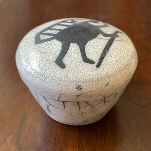 Ceramic Art trinket box jar with lid crackled effect signed